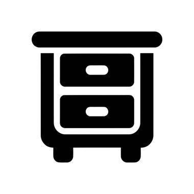 Komodin mobilya dolabında iki çekmece simgesi var. Beyaz arka planda basit siyah siluet.