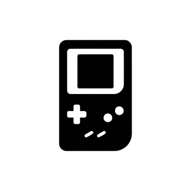 El bilgisayarı oyun konsolu silueti simgesi d pad tuşları ve beyaz arkaplan üzerindeki ekran ile bir retro oyun aygıtı tasvir ediyor