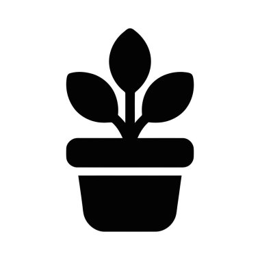 Bitki silueti ikonu, kapalı alanda gelişen üç farklı yapraklı küçük bir saksı bitkisine sahiptir.