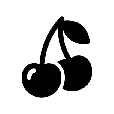 Kiraz rengi siluet simgesi beyaz üzerine yaprak ve saplı iki kiraz gösteriyor