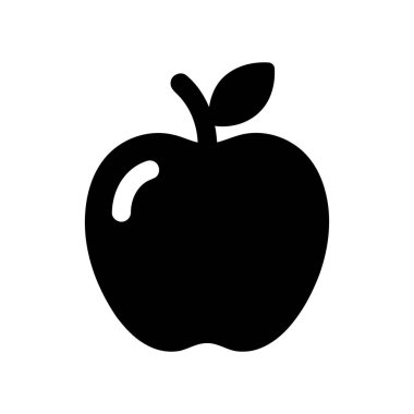 Elma silueti simgesi, beyaz arkaplan üzerinde siyah yaprak olan bir meyve.