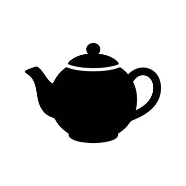 Çaydanlık siyah silueti, klasik çaydanlık. Ağzı ve kapağı beyaza izole edilmiş. Tasarım ve markalaşma için.