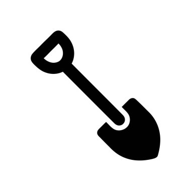 Temiz beyaz bir arkaplanda bir bahçe küreğinin saf siyah siluet simgesini kürekle