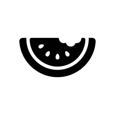 Karpuz dilimi simgesi beyaz arkaplan üzerinde koyu siyah tarzla Gıda uygulamaları ve yaz grafikleri için temiz minimal sembol