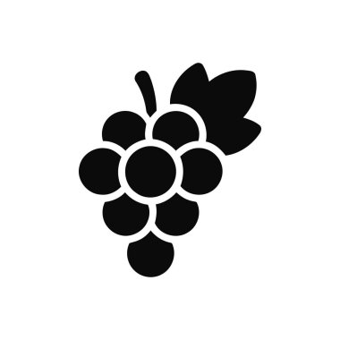 Üzüm simgesi, beyaz arkaplanda düz vektör biçiminde yaprak ile basit bir siyah demet gösterir