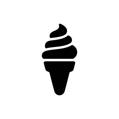 Siyah siluette dondurma külahı simgesi düz beyaz arkaplanda yumuşak servis girdaplarını gösteriyor