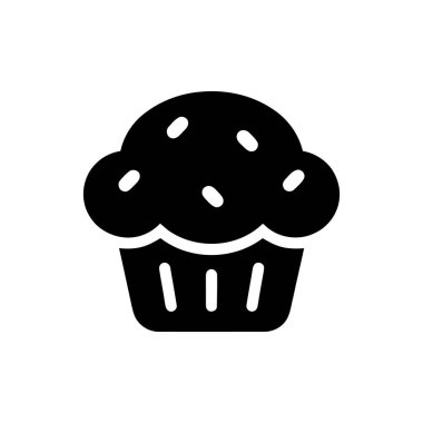 Çörek siyah beyaz simgesi üzerine besin tasarımı için basit düz bir siluet serpiştirilmiş kek.