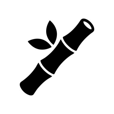 Bambu yaprakları, tek bir yaprak gövdesini betimleyen temiz beyaz bir arkaplanda grafik soyut bir simge oluşturur.