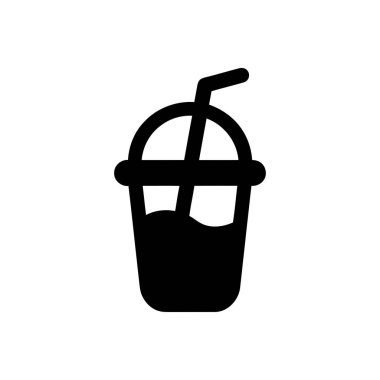 Milkshake simgesi, tek kullanımlık bir bardağın koyu bir siluetini, kubbeli bir kapağı ve içecekleri temsil etmek için ideal bir pipet ile gösterir.