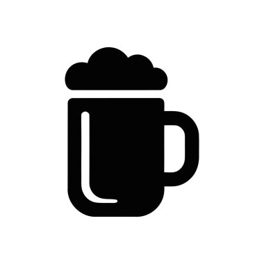 Beyaz arka planda siyah bir siluet simgesi olarak tasvir edilmiş kalın köpüklü bira bardağı.