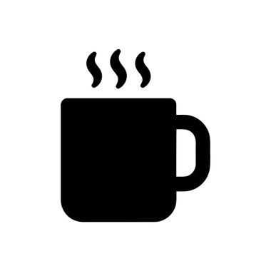 Buharlı sıcak kahve fincanı silueti simge tasarımı grafik element beyaz arka planda modern düz stile sahip