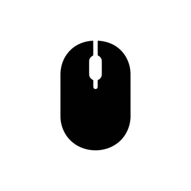 Temiz beyaz arkaplanda siyah siluet halinde bilgisayar fare simgesi dijital navigasyon ve teknoloji için ortak bir sembol