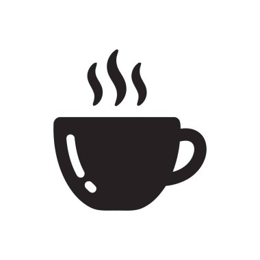 Sıcak kahve fincanı ikonu, yükselen buharla sıcak içecekleri temsil eden, stilize edilmiş siyah bir bardak siluetidir.