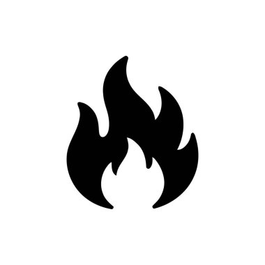 Ateş alevi simgesi ısı ve tehlikeyi temsil eder. Uyarı veya enerji kavramları için basit siyah grafik tasarımı