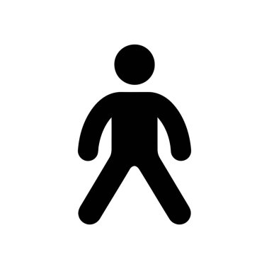 Kişi simgesi siyah silueti düz beyaz bir arkaplan üzerinde kolları ve bacakları açık duran basit bir grafik gösterimi