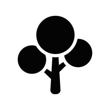 Ağaç simgesi, temiz bir siluette biçimlendirilmiş bir gövde ve üç farklı yuvarlak tepe örtüsü içerir.