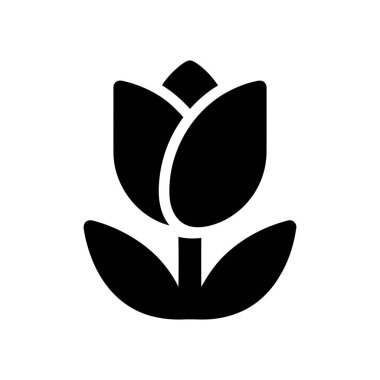 Lale çiçeği simgesi, temiz beyaz arkaplana karşı basit bir siyah grafik tasarımı içerir