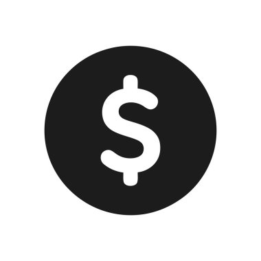 Siyah bir çemberdeki dolar işareti para ve bankacılık gibi finansal kavramları sembolize eder.