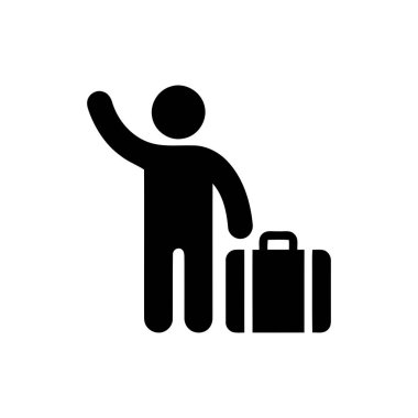 Seyahat etmek için beyaz arka planda el sallayan bir yolcu.