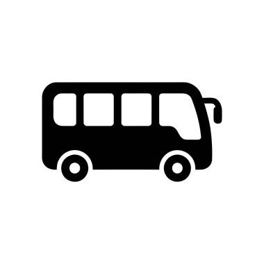 Beyaz arka planda basit grafik tasarımı olan toplu taşıma aracını temsil eden otobüs silueti