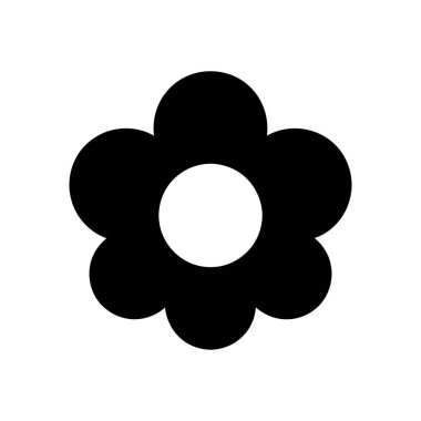 Çiçek grafiği, beyaz zemin üzerinde altı kıvrımlı taç yaprakları ve bir merkez dairesi olan basit bir siyah siluettir.