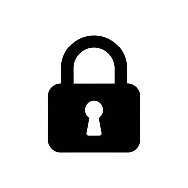 Güvenlik ve Gizlilik Konsepti İçin Beyaz Arkaplanda Anahtar Deliği Olan Asma Kilitli Siyah Siluet