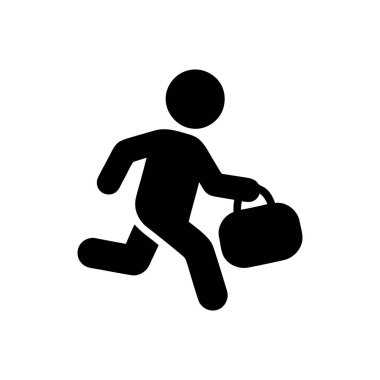 Beyaz arka planda aciliyet ve hızlı hareketi gösteren bir çanta taşıyan koşan kişi silueti