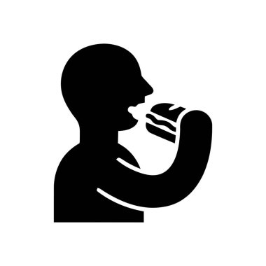 Hamburger yemek, bir insanın silüeti, fast food yemeğini çabucak tüketir.