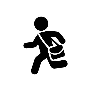 Beyaz bir arka planda, omuz çantasıyla koşan biri hızlıca teslim ediyor.