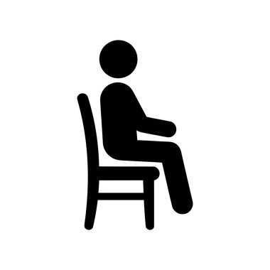 Oturan kişi silueti simgesi beyaz bir arkaplan üzerinde bir sandalye üzerinde Bu basit grafik tasarımı bir insan figürü dinlenme tasvir