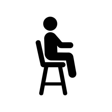 Oturan insan figürü, beyaz bir arka plana karşı yüksek bir taburede basit bir siyah simge silueti olarak temsil edilir.
