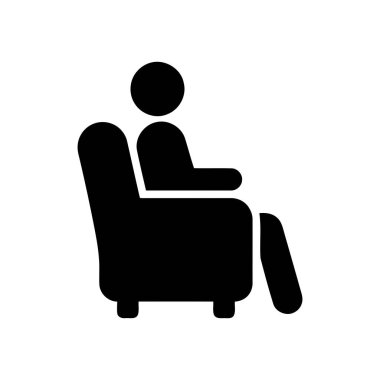 Koltuk ikonunda oturan kişi minimalist tarzda rahatlama ve rahatlama zamanını sembolize eder.