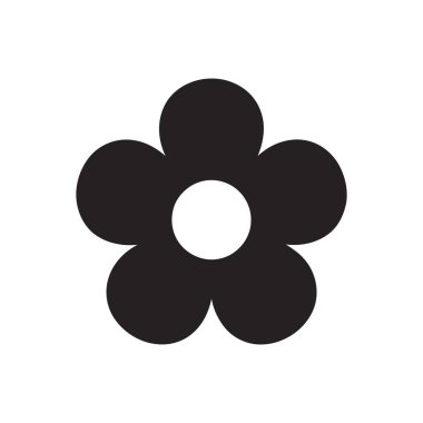 Çiçek simgesi merkezi bir beyaz çemberi çevreleyen beş yuvarlak siyah taç yaprağına sahiptir