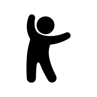 Beyaz arka planda yükselen kollarla neşe ve mutluluğu ifade eden siluet ikonu bu grafik sembol olumlu duyguları ve başarıyı ifade eder.