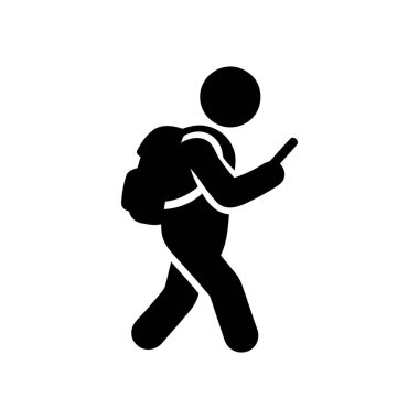 Bir kişi cep telefonunu kontrol ederken sırt çantasıyla yürür Bu grafik modern şehir yaşamında dijital dikkat dağıtmayı ve teknoloji kullanımını tasvir eder