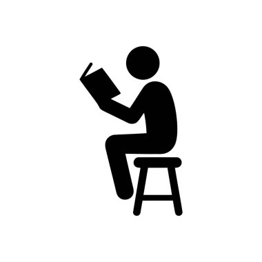 Okuyan kişi silueti grafiği, taburede oturup kitap okuyan birini gösteriyor.