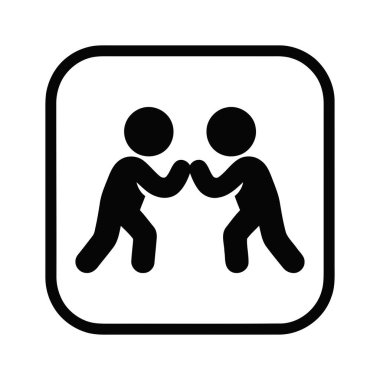 Güreş kibrit ikonu, siyah ve beyaz yuvarlak bir çerçeve ile yarışan iki stilize figürü gösteriyor