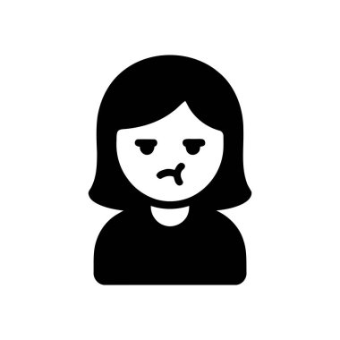 Kadın avatar simgesi hoşnutsuz veya sıkılmış yüz ifadesi ile bir kadın kullanıcıyı temsil ediyor