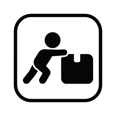 Bir kişi simgesinin bir kutuyu açık yuvarlak çerçeve içinde taşıma veya teslim etme çabasını gösteren bir kutucuğu itmek