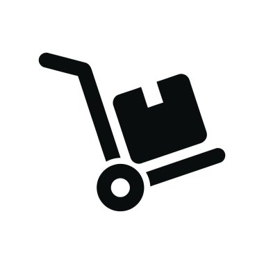 Güvenilir nakliye lojistiğini ve nakliye hizmetlerini temsil eden karton kutulu teslimat el arabası simgesi