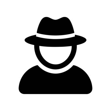 Basit siluet tasarımlı klasik fötr şapka takan genel bir figürü gösteren gizemli kişi simgesi