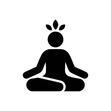 Nilüfer çiçekli bir kişinin ruhani gelişimi ve sakinliği simgeleyen yapraklarla yaptığı meditasyon silüeti çizimi