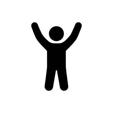 Kollarını kaldırmış bir insan silueti kutlama başarısını ve beyaz arka plandaki özgürlüğü temsil ediyor.