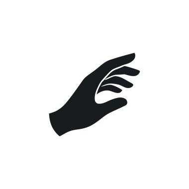 El silueti kavramsal tasarımlar için ideal temiz beyaz arkaplan üzerinde bir nesneye uzanıyor ya da kavrıyor