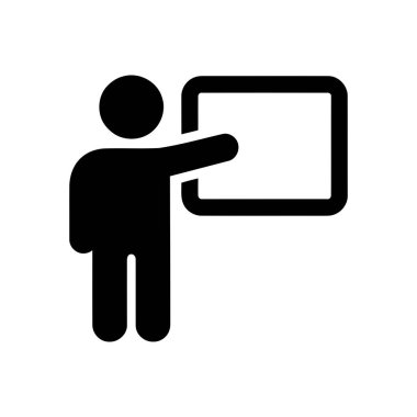 Tahtada bilgi açıklayan bir konuşmacıyı gösteren sunum grafiği Bu simge öğretme ve iletişimi temsil eder