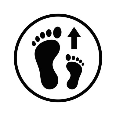 Toplum güvenliği ve kuyruk yönetimi için bir daire içinde ayak izleri ve yukarı doğru bir ok gösteren sosyal uzaklık simgesi