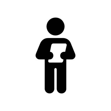 Tablet okuma bilgilerini minimalist bir simge siluet tasarımında tutan kişi