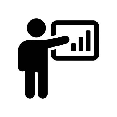 Mesleki bir ortamda iş verilerini ve büyümeyi temsil eden bir bar grafiğini açıklayan kişinin sunumu