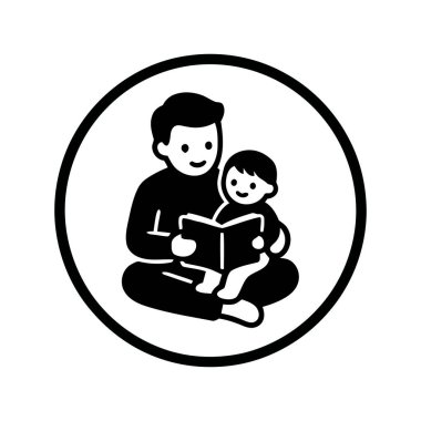 Mutlu bir yetişkinin ve çocuğun birlikte oturup kitap okuyup öğrendiği bu resim aile bağlarını tasvir ediyor.