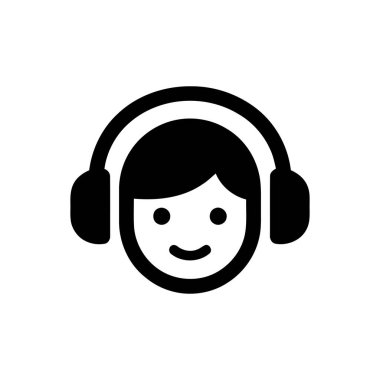 Kulaklık simgesi müzik veya podcast dinleyen gülümseyen bir kişiyi betimler. Bu dijital grafik ses iletişimini ve eğlenceyi temsil eder.